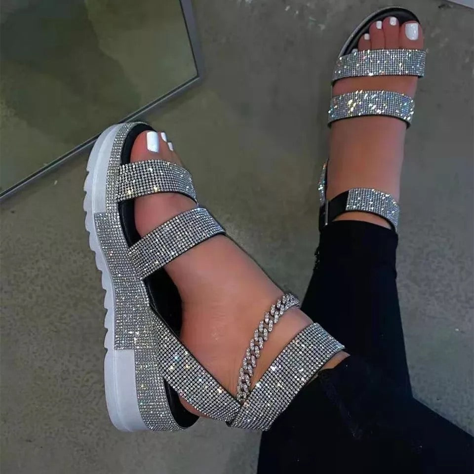 Summer Women Beach Sandals Chic Rhinestone Sandals Platform Sandals | Women  beach sandals, Rhinestone sandals, Platform sandals